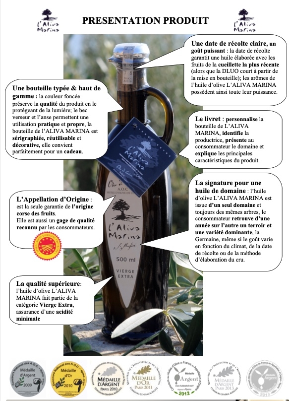 Image huile d' olive Corse 2020 argumentaire wwww.luxfood-shop.fr